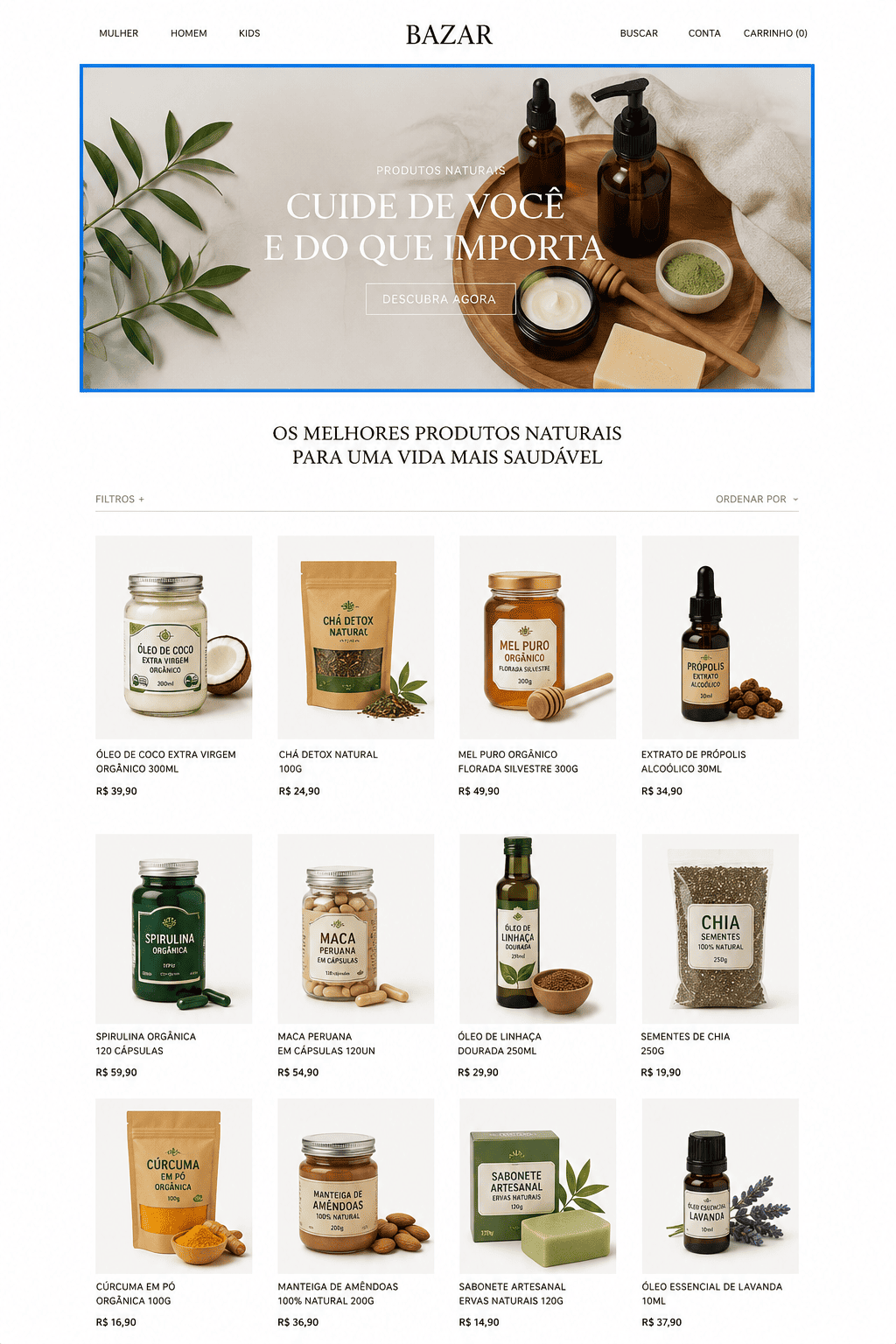 Loja de produtos naturais aberta no celular